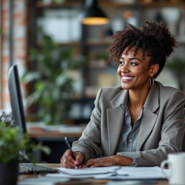 Founder preparing her pitch at her desk